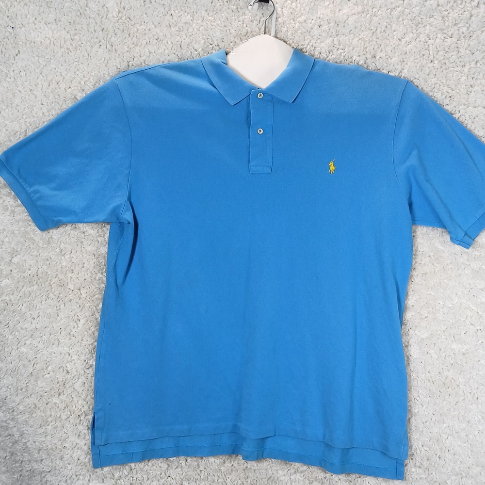 Polo Ralph Lauren Men 2X L Tall Blue Short Sleeve Classic Polo Shirt Yellow Pony